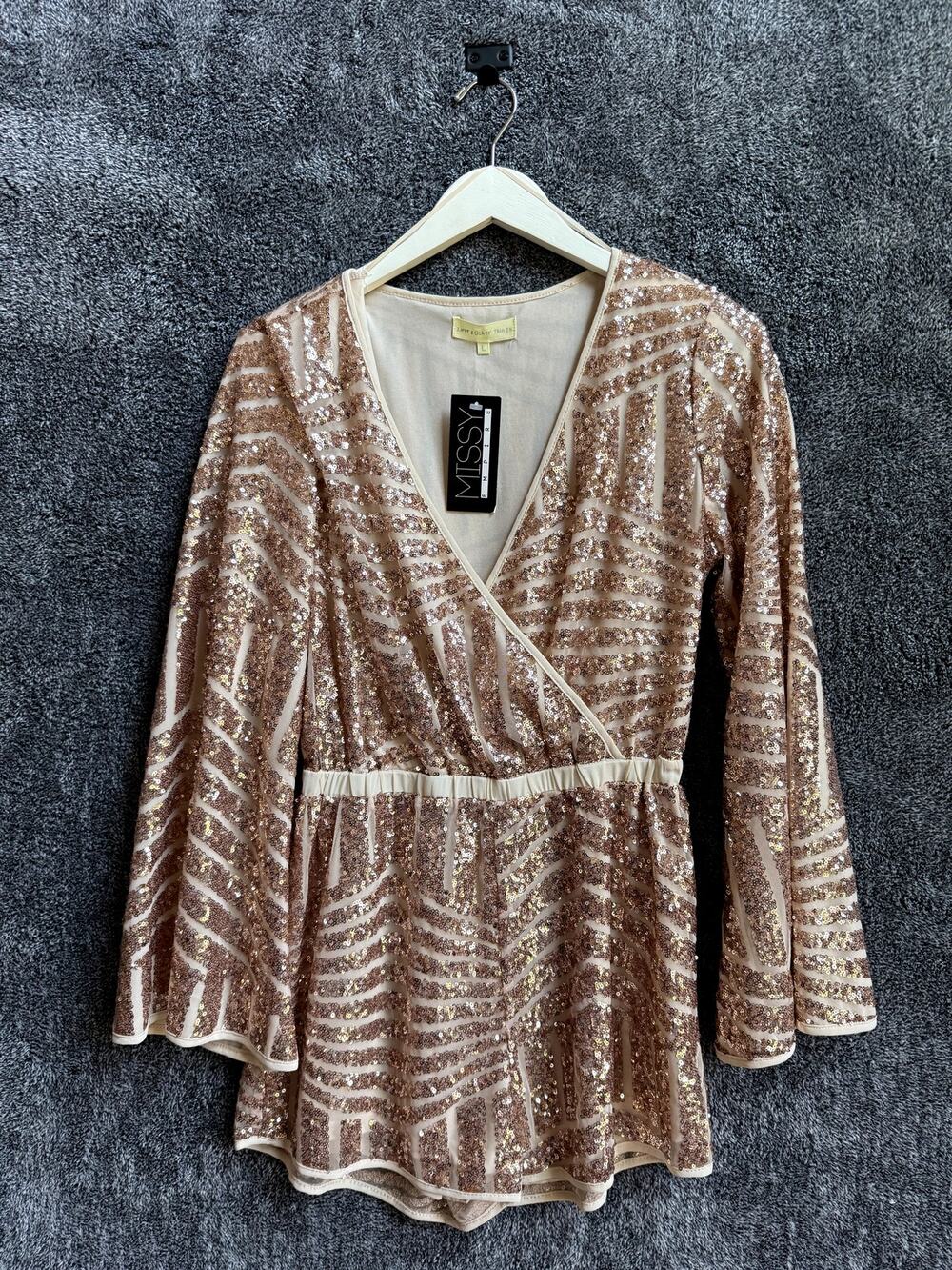 Rose gold Sequin Romper Size L NWT #1017 B